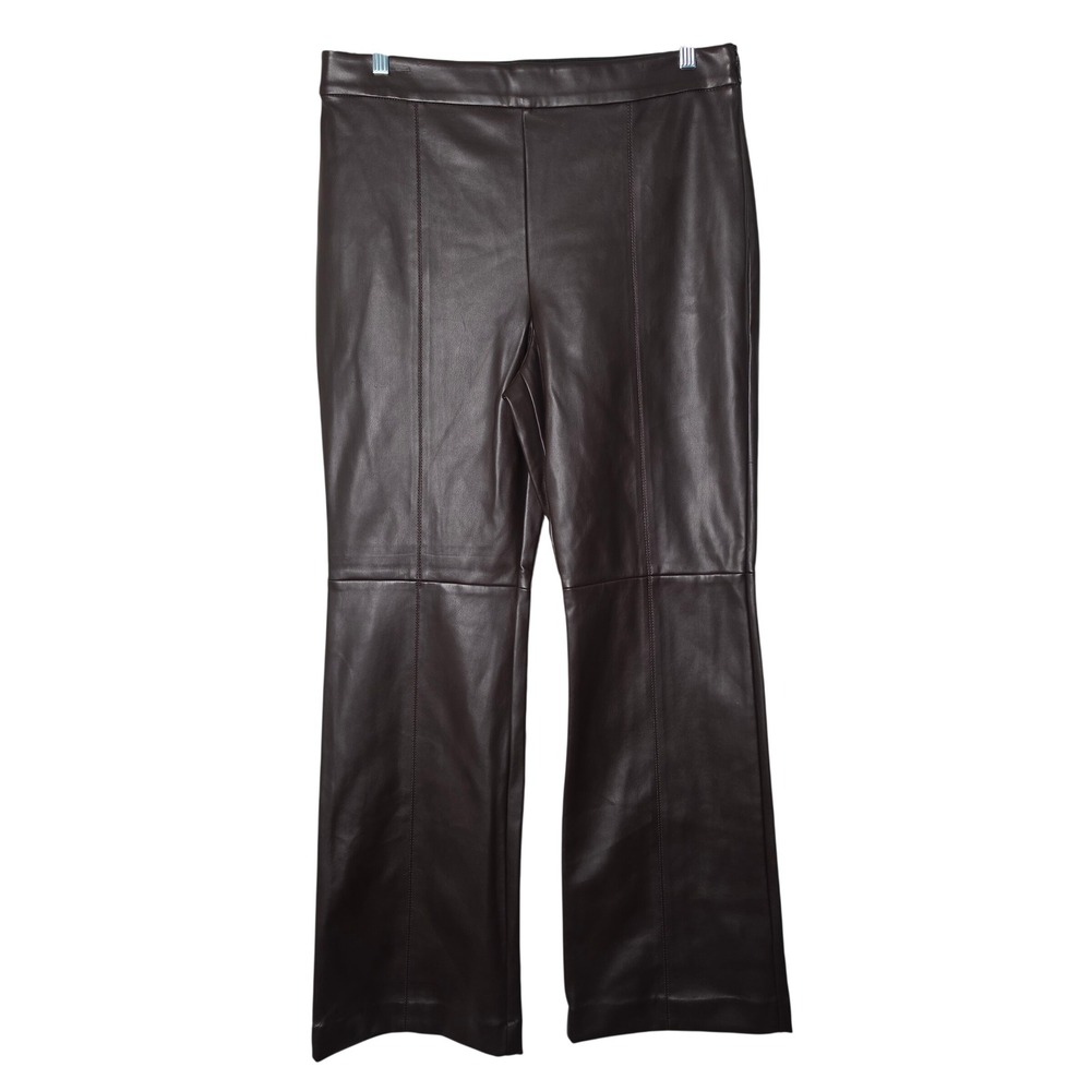 Ann Taylor Faux Leather Pants Women 14 Brown Wide Leg Seam Front Side Zip NEW